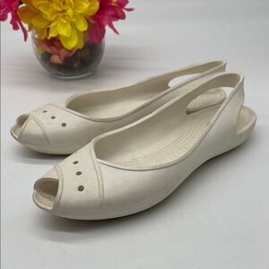 CROCS White Sandals Peep Toe Slingback Size 10 CR7842